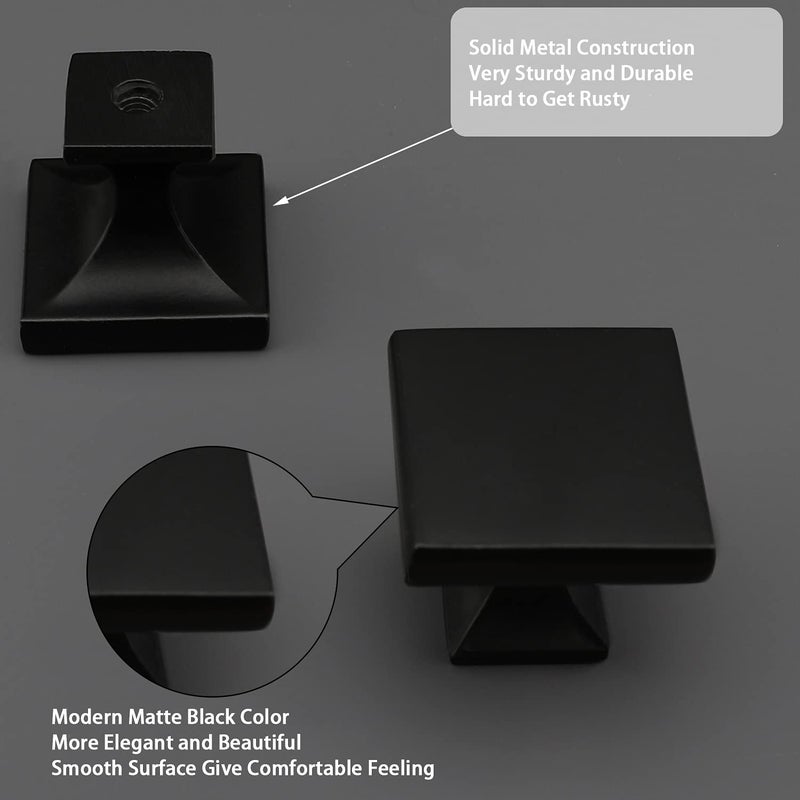 Peaha 6 Pack Black Cabinet Knobs - PH6785BK Square Drawer Knob Hardware Pulls for Kitchen Dresser Bathroom - Image 5